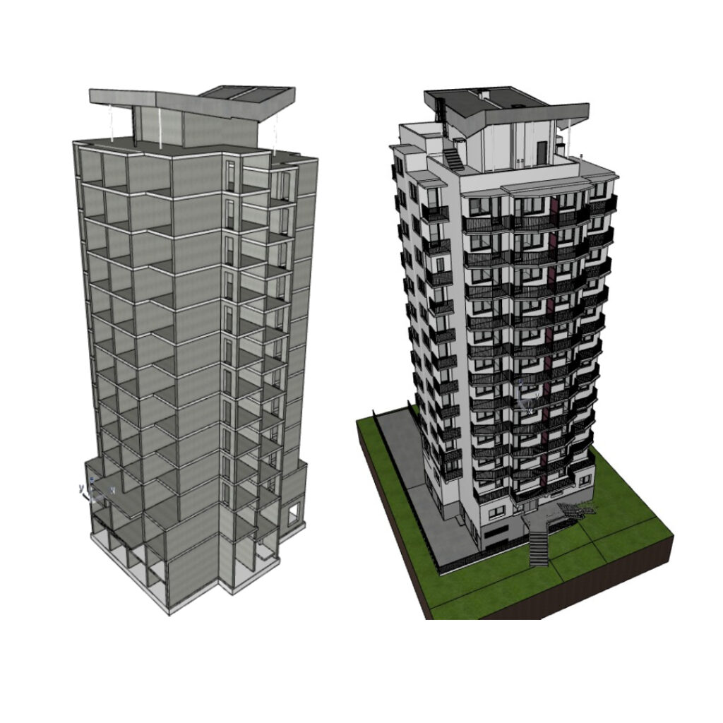 Model BIM budynku wielokondygnacyjnego – porównanie modelu konstrukcyjnego i architektonicznego w technologii BIM, KP Project